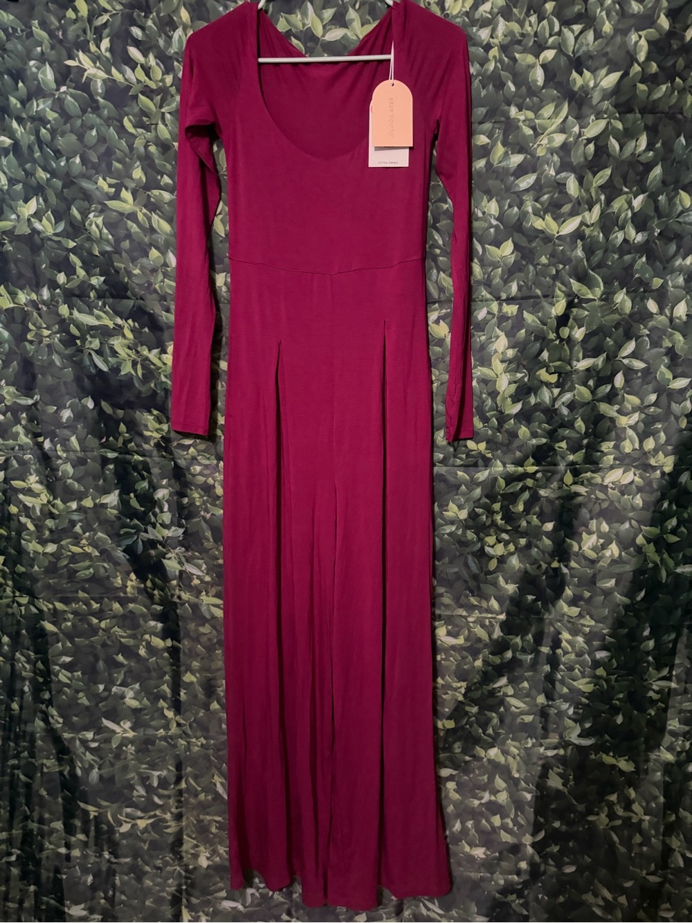 Scoop Neck Long Sleeve Maxi Dress in Deep Berry